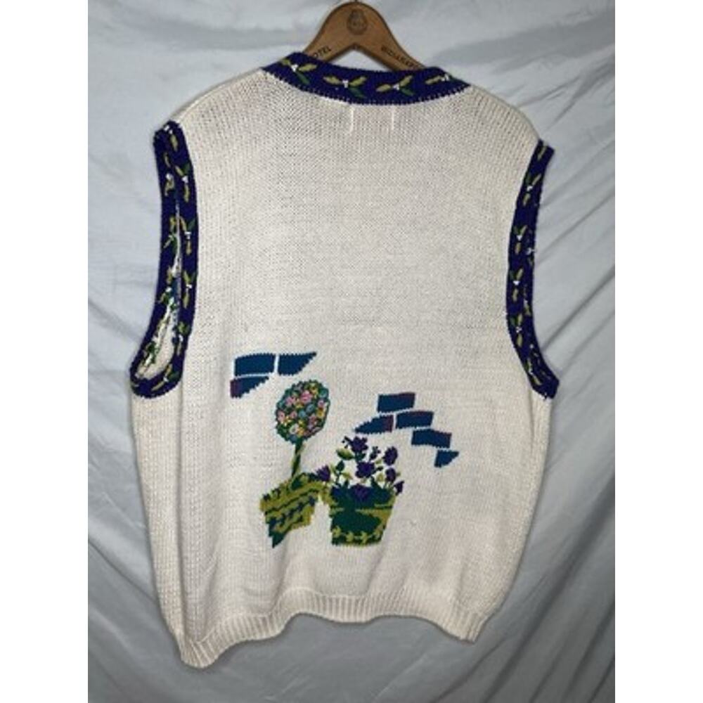CST Studio Knit Sweater Vest Size 2x Floral Window Box Graphics Ramie Blend - Picture 12 of 14